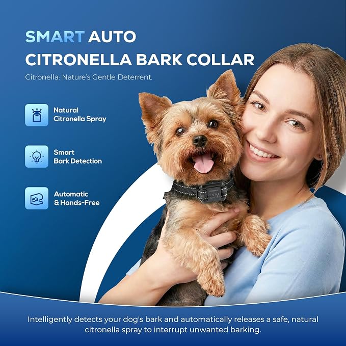 Citronella Dog Bark Collar for Large Medium Small Dogs, Bark Collar with Adjustable Spray & Sensitivity, Rechargeable Anti-Bark Collar for Dogs with Safe, 2 Collar Straps(Black)