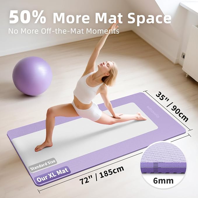 Extra Large Yoga Mat – 72"x48" or 78"x57", 1/4"–1/2" Thick Mat for Women & Men, TPE Non-Slip Pilates Mat for Home Gym, Yoga, Stretching, Meditation