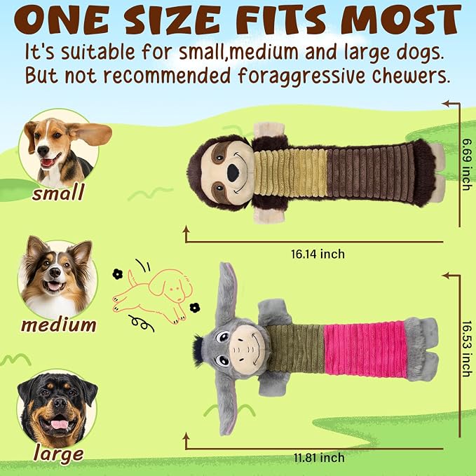 2 Pack No Stuffing Dog Squeaky Toys, Chew with Crinkle to Large Puppy