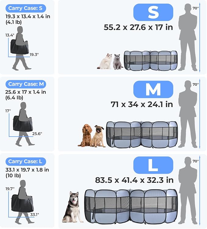 2-in-1 Cat Playpens, Detachable into 2 Separate Playpens with Additional 2 Doors, Portable Dog Playpen Cat Tent Enclosure for Kitten and Puppy Indoor Outdoor Use(M)