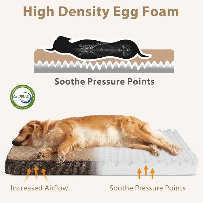 JOEJOY Orthopedic Medium Dog Bed, Washable Dog Crate Bed Medium Sized with Removable Cover, Egg Memory Foam Pet Beds, Brown, 29"x18"