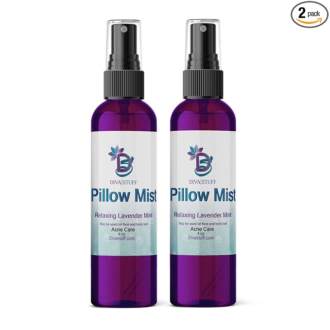 Diva Stuff Pillow Mist - Promotes Clear Skin & Protects from Acne-Causing Funk, Cleans Pillows, Hands & Sheets - Aromatherapy Spray for Relaxation & Sleep, Made in USA (Lavender, Dual Pack, 4 oz Each)