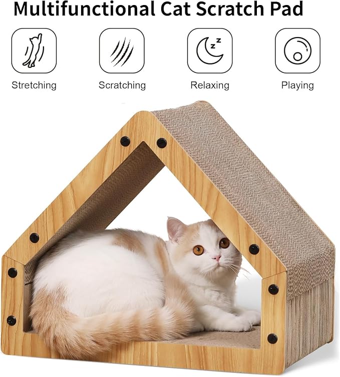 FUKUMARU Cat Scratcher House, Cozy Cardboard Cat Bed Design Scratching Pad | 16.93 Inch Bevelled Surface, Safe and Secure for Kittens, Eco-Friendly, Maximum Load Capacity 22 Lbs