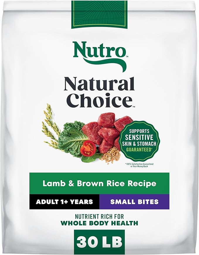 Nutro Natural Choice Small Bites Dry Dog Food, Lamb & Rice, 30 lb | Non-GMO, Real lamb #1 ingredient, no corn, wheat, soy, crafted in USA, supports energy, bones, muscles, dental health, skin