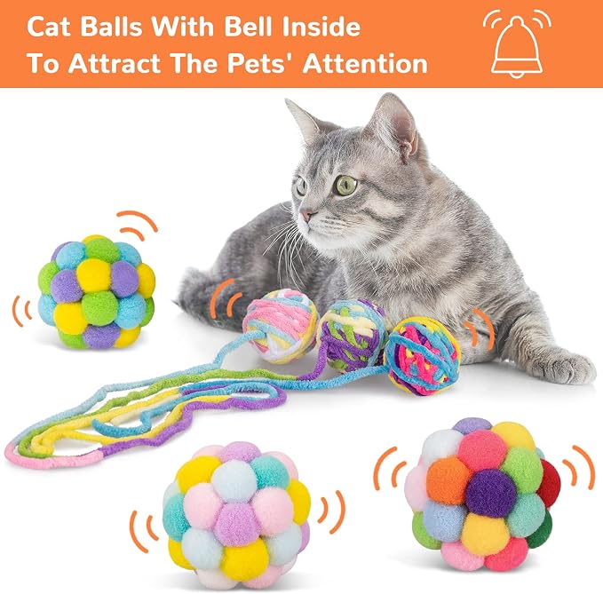Retro Shaw Cat Toys Balls with Bells Inside, Kitten Toys Pack 6Pcs