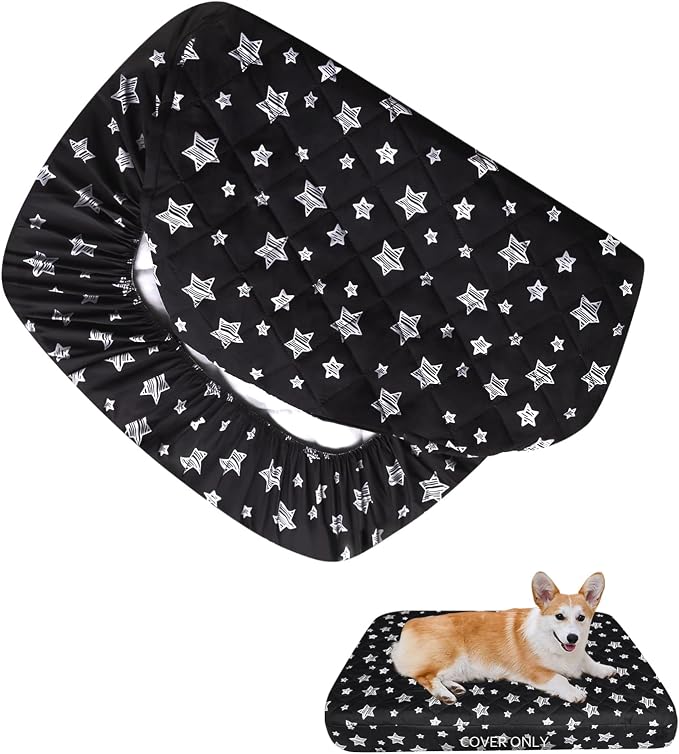 Waterproof Dog Bed Covers Replacement Lovely Black Star Print, 20x30 Inches | Washable Pet Hair Easy to Remove, Noiseless Quilted Puppy Pet Bed Cover , for Dog/Cat, Cover Only