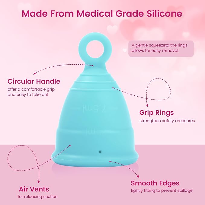 Reusable Menstrual Cup, Silicone Period Cup, up to 12 Hours of Leak-Free Protection, Disc,Tampon, Pads Alternative for Women