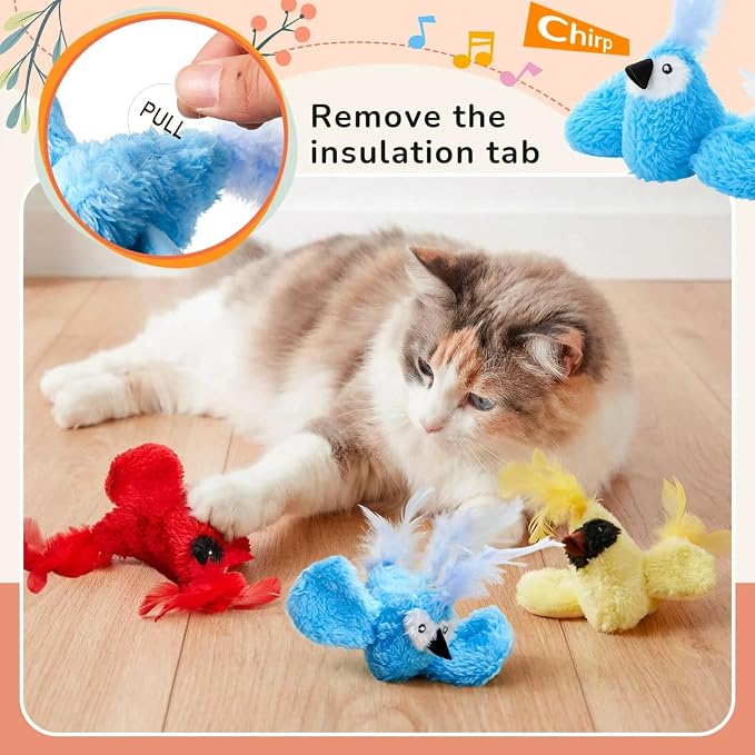 3Pcs Chirping Bird Cat Toy, 3.15'', Red Cardinal Blue Jay Style