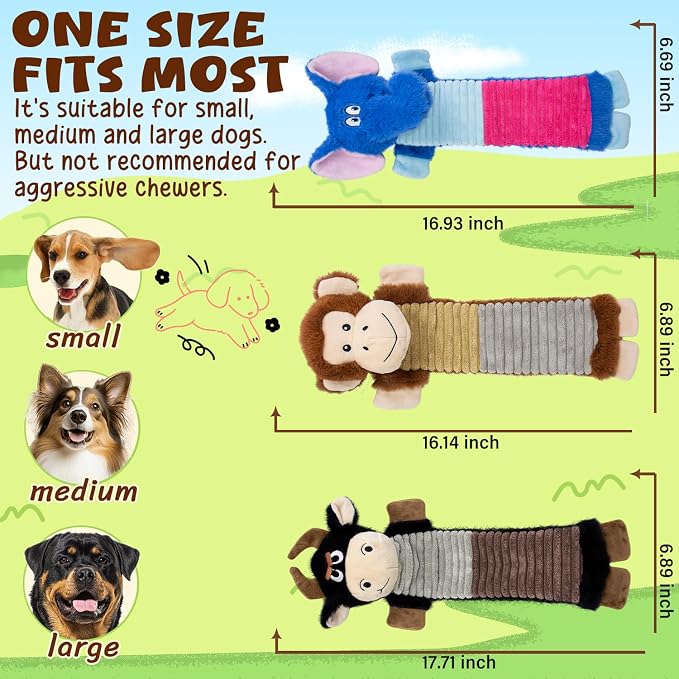 No Stuffing Dog Squeaky 3 Pack Toys, Chew with Crinkle to Large Puppy