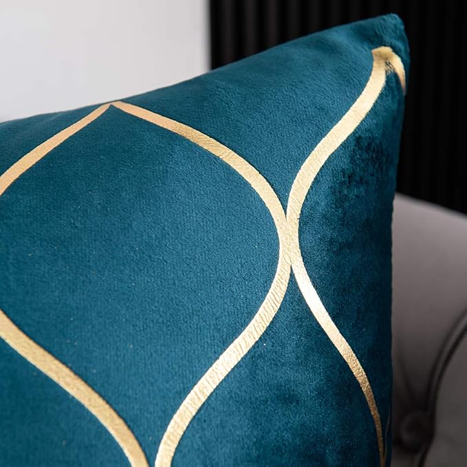 18x18 Inch Gold Velvet Throw Pillow Covers: 2 Pack Square Decorative Pillow Cases for Bedroom Sofa Couch Living Room, Teal Christmas