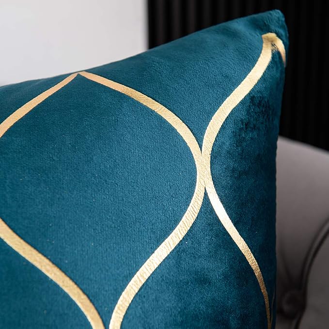 26x26 Inch Gold Velvet Euro Sham Pillow Covers: 2 Pack Square Decorative Pillow Cases for Bedroom Sofa Couch Living Room, Teal Christmas