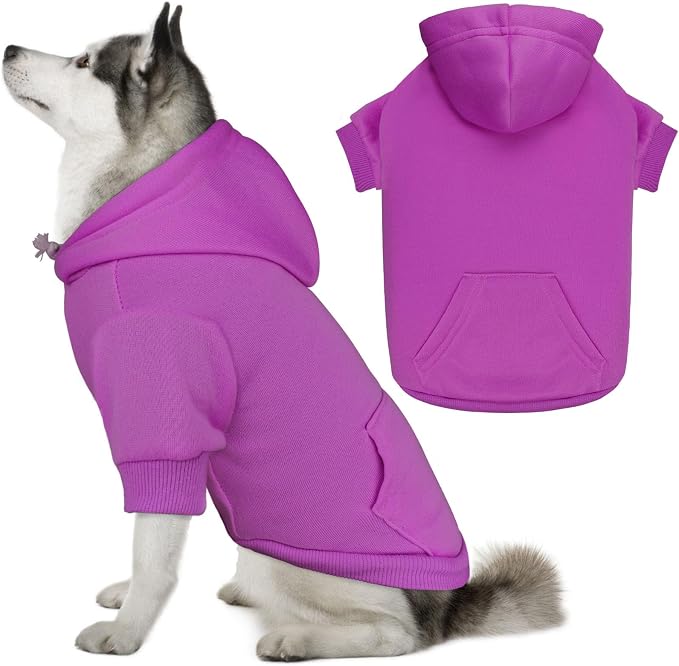 Dog Hoodie Dog Sweaters for Large Dogs Pet Sweater Solid Soft Brushed Fleece Pet Clothes Hoodie Sweatshirt with Pocket(Purple-XXL)