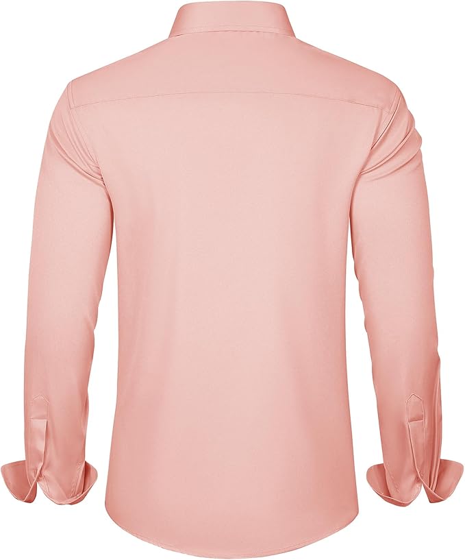 J.VER Men's Dress Shirts Solid Long Sleeve Stretch Wrinkle-Free Formal Shirt Business Casual Button Down Shirts