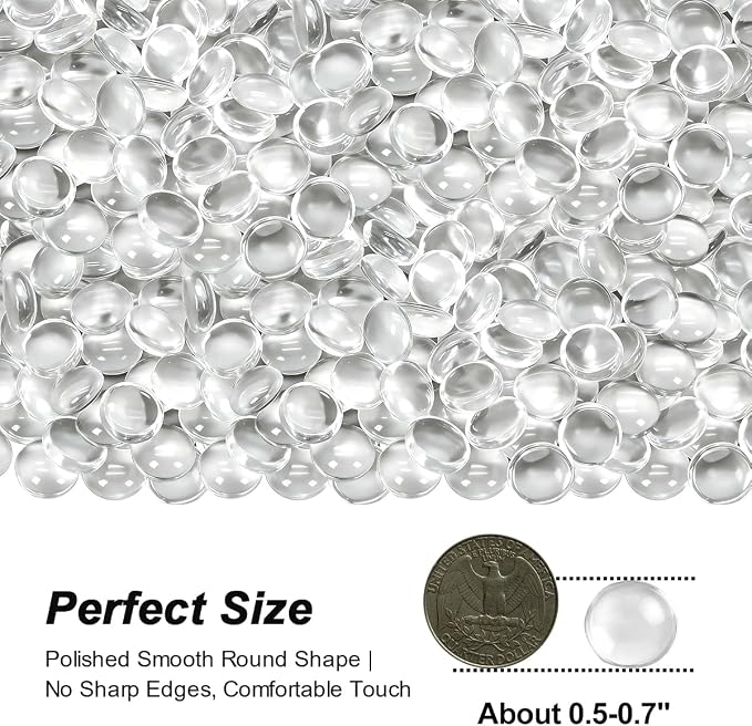 Mini Glass Gems Flat Bottom Marble Beads for Vase Aquarium Fish Tank | Mixed Color Flat Marble Beads Decorative Vase Filler For Planter Crafts Home Art Decor (Transparent, 1 Pound)