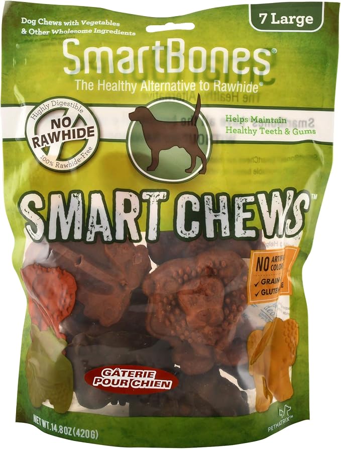 SmartBones Smart Chews, Rawhide Free Dog Chews Made with Real Chicken and Vegetables, 7 Count Large | With Real Chicken & Veggies, No Grain Added and No Artificial Colors, Easy To Digest Chew Supports Dental Health, Large Dogs