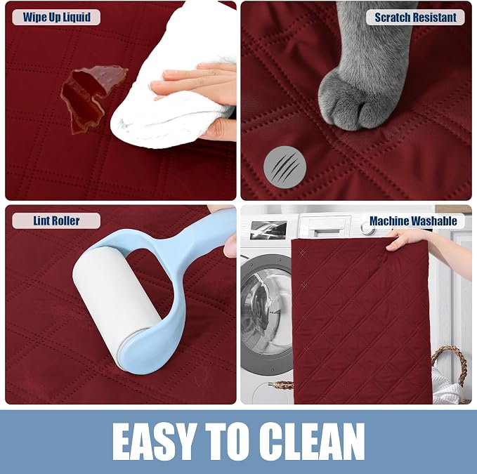 Smiry Waterproof Reversible Pet Couch Covers for Dogs | Pet Friendly, Soft Fabric, Washable Sofa Furniture Protector for Dogs Cat Kids, Checkered (30"x70", Wine Red/Beige)