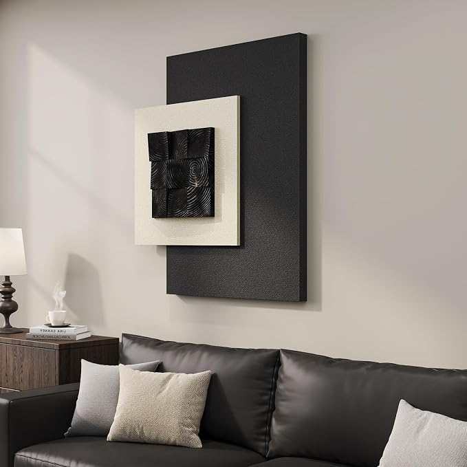Cuspin Large 3D Wood Textured Wall Art, Black and White Modern Artwork for Walls, Abstract Minimalist Geometric Wooden Wall Decor for Living Room Bedroom Dining Room Hallway Office