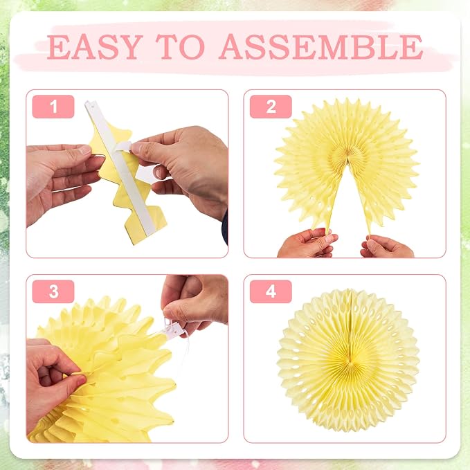 SUNBEAUTY Paper Flowers Pink and Green Party Decorations Hanging Fans Spring Summer Decor for Wall Wedding Backdrop Bridal Shower Birthday - 9Pcs