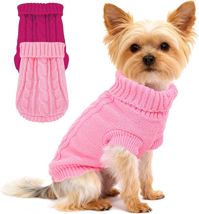 2 Pack Dog Sweaters for Small Dogs, Chihuahua Yorkie Sweater, Dog Clothes for Small Dogs, Winter Warm Pullover Clothing, Pet Cat Cold Weather Puppy Clothes Outfits L