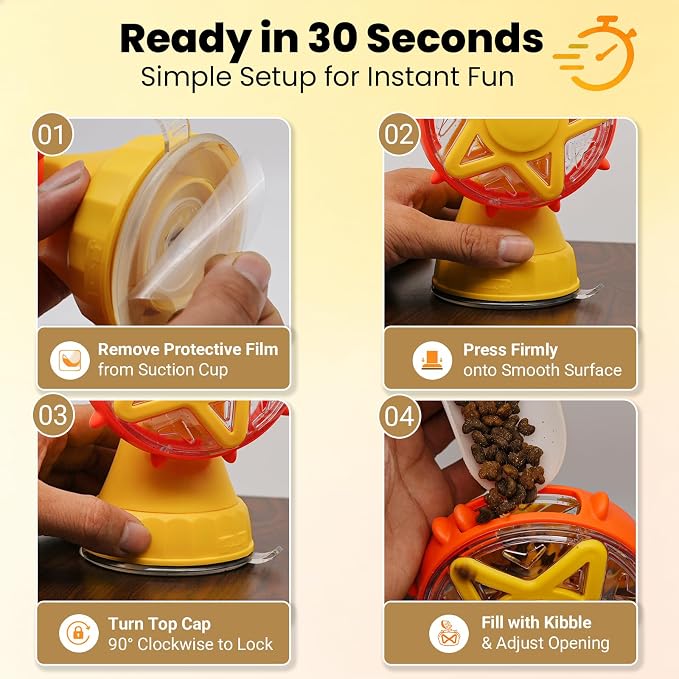 2 in 1 Ferris Wheel Interactive Cat Toy, Treat Dispenser Puzzle Feeder with Twist-Lock Suction Cup Base & Teaser Wand with Bells, Slow Feeder Enrichment Toy for Indoor Cat Boredom Relief