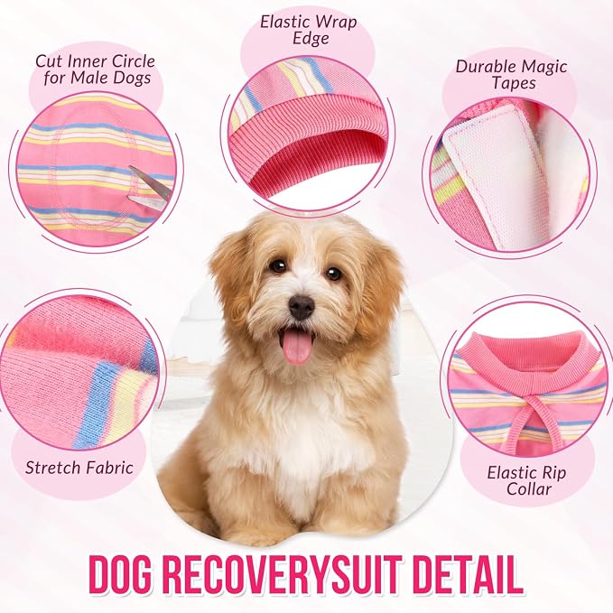 Lukovee Recovery Suit for Dogs, Onesie Spay Neuter Surgery Suit Female Male | Soft Cotton, Easy On Off, Abdominal Wounds Prevent Licking, Prevent Licking Wounds, Cone E-Collar Alternative (Pink, L)