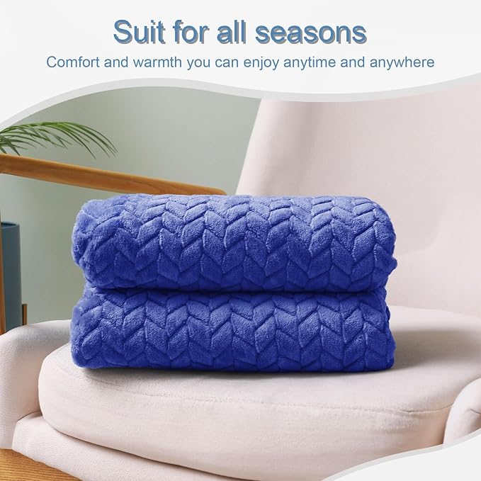 Exclusivo Mezcla Fleece Throw Blanket for Couch Sofa, 50”x70”, Cobalt Blue | Oversized Soft Cozy Fluffy Blankets for Summer, Decorative Plush Flannel Throws for Living room, Bedroom with Leaves Pattern