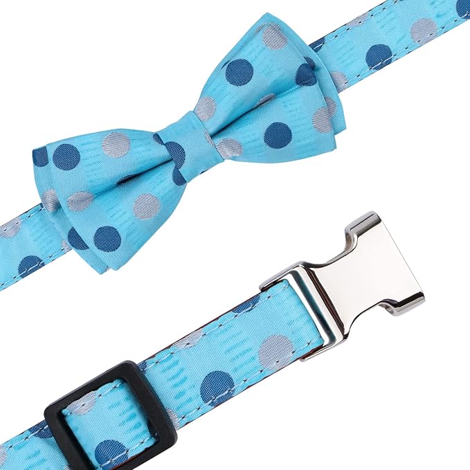 Bowtie Dog Collar Blue Polka Dots Large