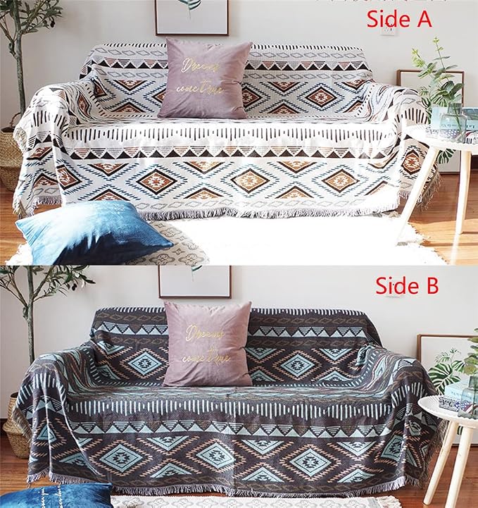 Lqprom Aztec Southwestern Throw Blanket,Native American Cover 51"x71" | Southwest Boho Style,Sofa Chair Cover,Outdoor Beach Car Tent Travel Camping Use,Reversible and lightweight,Tapestry,Tassels