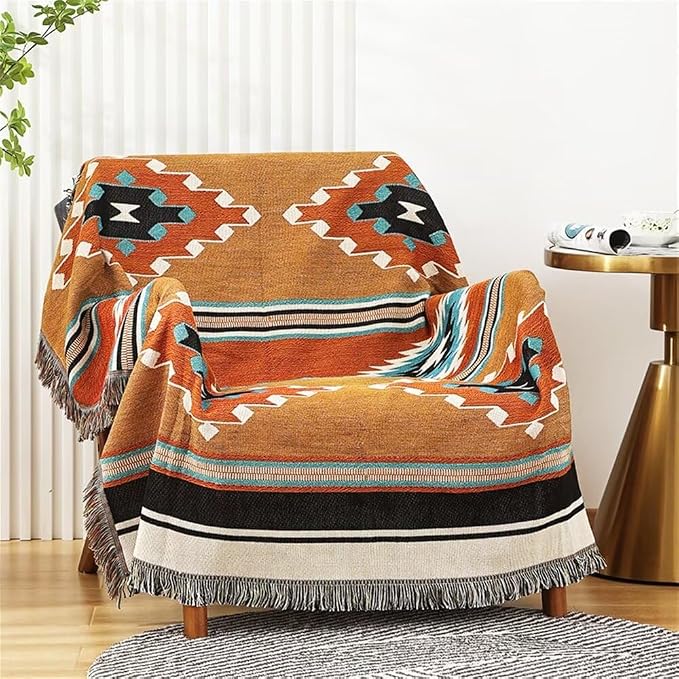 Homesy Aztec Throw Blanket Native Southwestern Bed Blankets 63"x87" Brown | Southwest Decor,Boho Style,Sofa Chair Cover,Outdoor Beach Car Tent Travel Camping Use,Tapestry,Reversible and Tassels