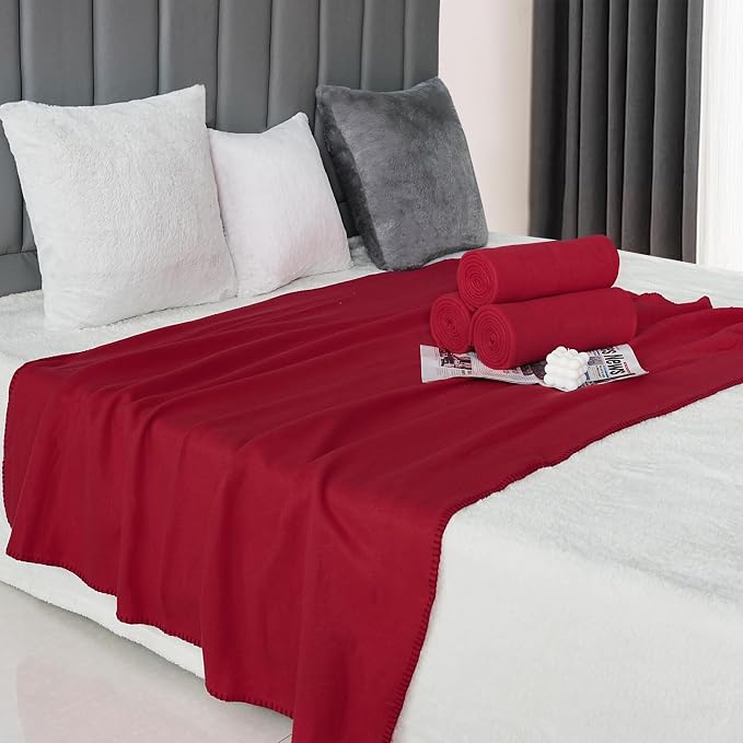 ZYFZCYBL Fleece Throw Blanket Blankets Bulk 6 Pack Soft Lightweight for Cozy Polar Fleece 50 x 60 Solid Pet-Friendly Colorful Bed Sofa Couch Fleece Fabric Travel Wedding Gift（Wine Red）