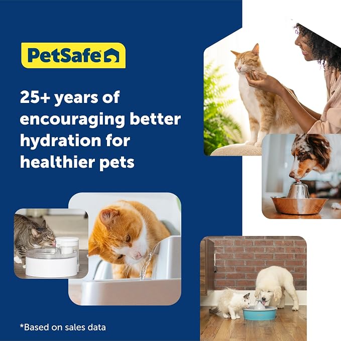 PetSafe Oasys Pet Fountain, 2 Gallon (256 oz), Cats, Dogs & Multi-Pet Homes | Adjustable Water Flow, Whisker-Friendly Tray, Dishwasher-Safe, Replaceable Carbon & Foam Filters Included