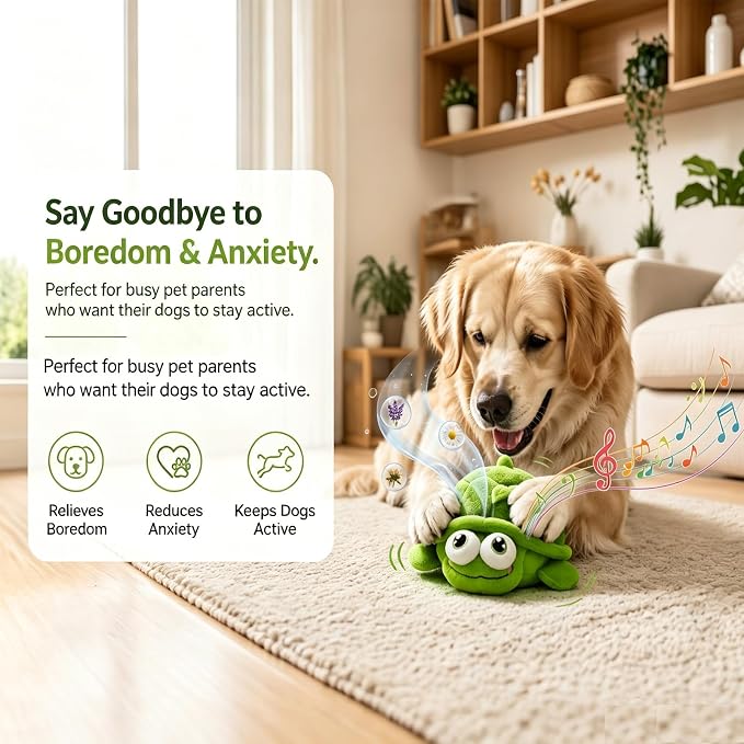 Interactive Moving Dog Toys – Interactive Dog Toys Plush Chew Toy with Bouncing Ball, Music & Recording Rechargeable Self-Play Toys for Small, Medium & Large Dogs to Keep Them Busy (Turtle)