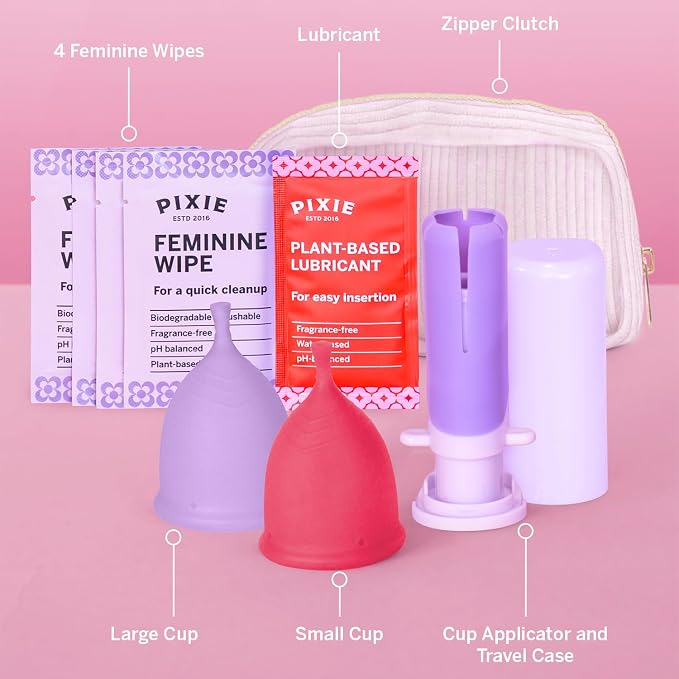 2 Menstrual Cups and Applicator Bundle - No Metals or Toxins - 100% Medical-Grade Silicone - Softest Reusable Period Cup - Inserts Like a Tampon - Capacity of 4 and 6 Tampons