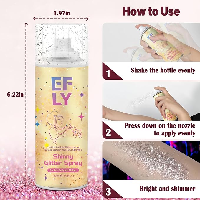 Body Glitter Spray for Hair and Body, Hair Glitter for Clothes, Face, Skin, Long Lasting Spray Glitter Suitable for Music Festival Rave and Makeup Prom 4.05 FL Oz (Purple)