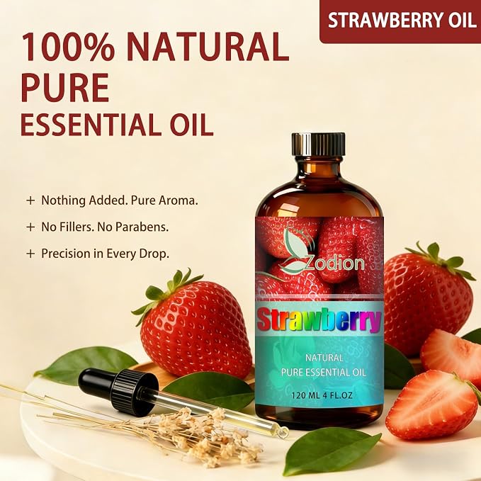 Strawberry Essential Oil - Strawberry Oil for Diffuser, 4 Fl Oz(120ml) | Candle Making, Soap Making, aroma, Strong Scent, Pure, Natural, Home Fragrance, Massage