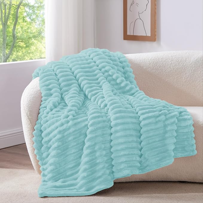 BEDELITE Ribbed Twin Blanket for Couch & Bed, Cloud Blue, 60"x80" | Ultra-Soft Plush Fleece, Cozy, Warm Yet Lightweight, Ribbed Texture, Home Decor, Machine Washable, Giftable, All-Season Use