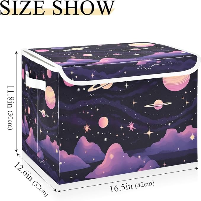 Abstract Planets Storage Bins with Lids and Carrying Handle,Foldable Storage Boxes Organizer Containers Baskets Cube with Cover for Home Bedroom Closet Office
