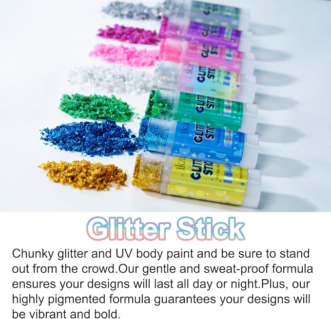 Blue Hair Glitter Stick - Chunky Sequins Face Glitter for Carnival, Rave & Concerts, Waterproof Body Glitter Makeup for Kids & Women, Festival Accessories