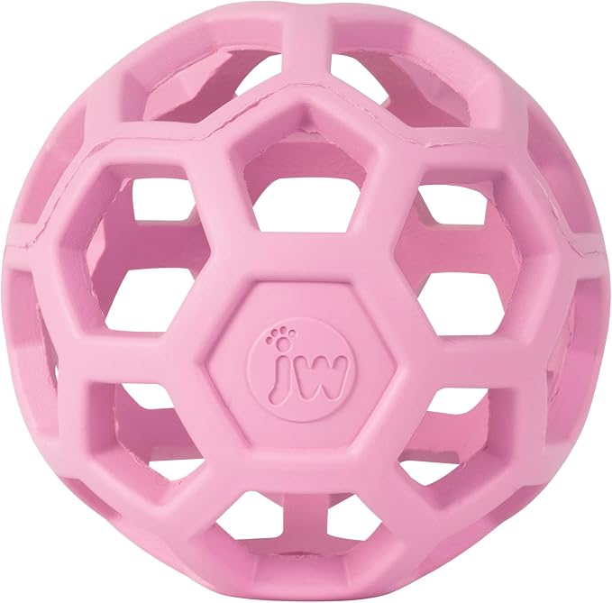 JW Pet HOL-ee Roller Dog Puzzle Ball, Small 3in, Natural Rubber, Pink