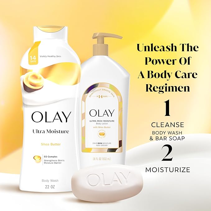 Olay Beauty Bar, Ultra Moisture,10x More Moisturizers, Nourishing Conditioners, Smooth & Gentle on Skin, Vitamin B3 Complex, For All Skin Types, Shea Butter Scent, 3.17 oz, (Pack of 8)