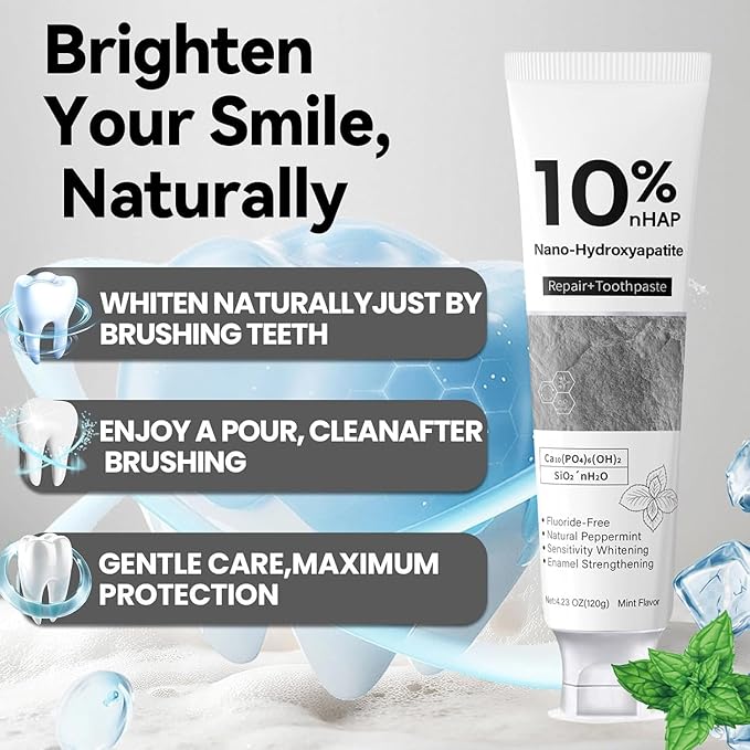 Nano-Hydroxyapatite Toothpaste, New Upgraded Formula, Strengthens Enamel,Fluoride-Free Toothpaste, Gentle on Sensitive Teeth 4.23oz 2pc