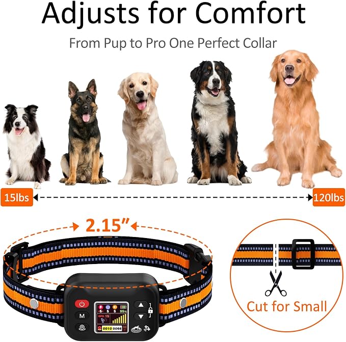 GPS Dog Collar, Wireless Electric Dog Fence Collar with 3 Correction Modes IP67 Waterproof for Pets Over 15 Lbs Outdoor Use Only
