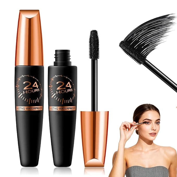 2PCS Waterproof Silk Fibre Thick Lengthening Mascara, 4D Silk Fiber Lash Mascaras,Iron Wand Mascaras Curling Eyelash,Waterproof Long-Lasting 4D Silk Fiber Lash Mascaras