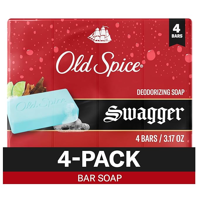 Old Spice Bar Soap for Men, Refreshing Clean to Wash Away Dirt & Odor, Cleansing Formula, Long-Lasting & Confidence-Boosting Fragrance, Swagger with Lime + Cedarwood Scent, 3.17 oz (Pack of 4)