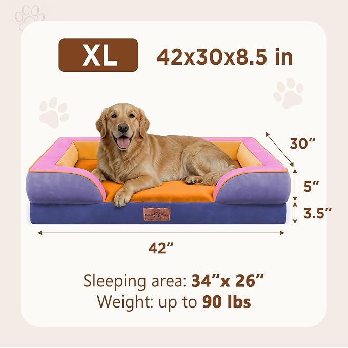 Comfort Expression Orthopedic Dog Bed for Extra Large Dogs with Bolster | Waterproof Dog Couch Bed with Washable Cover & Non-Slip Bottom, Supportive Egg Crate Foam XL Pet Bed, 42x30 Inch
