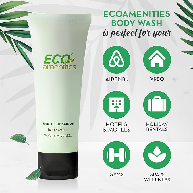 ECO amenities Body Wash Tubes - 1 fl oz, Pack of 72 - Green Tea Travel Toiletries & Exfoliating Shower Gel - Liquid Soap Body Wash - Cruelty-Free Bulk Toiletries