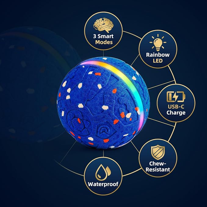 Interactive Dog Ball Toy[Newly Upgraded], 3 Modes, Sound & Vibration, USB-C