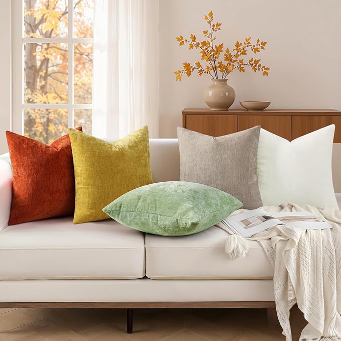 decorUhome Soft Chenille Rust Throw Pillow Covers 26X26 Set of 2 | Decorative Fall Couch Pillow Covers Solid Dyed Accent Modern Euro Sham Farmhouse Neutral Square Pillow Cases for Sofa