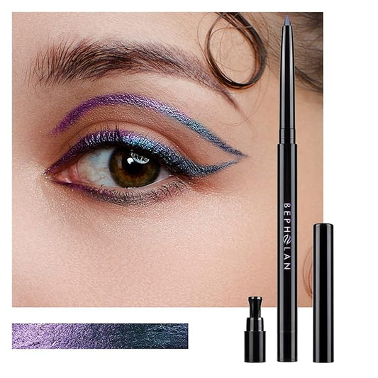 BEPHOLAN Metallic Eyeliner Pencil, Blue Purple Shifting Colors Glitter Waterproof Eye Liner, 24h Long-Lasting Pen, Purple-Blue (NORTHERN LIGHT)