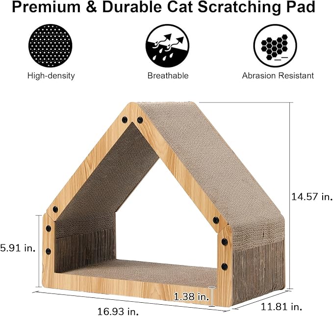FUKUMARU Cat Scratcher House, Cozy Cardboard Cat Bed Design Scratching Pad | 16.93 Inch Bevelled Surface, Safe and Secure for Kittens, Eco-Friendly, Maximum Load Capacity 22 Lbs
